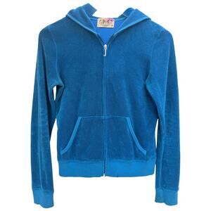 Juicy Couture Velour Zip Hoodie Womens Medium Blue Full Zip Y2K Style